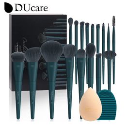 DUcare Kits de pinceaux de maquillage professionnels cheveux synthétiques 17 pièces avec outils de nettoyage éponge tampon pour fond de teint cosmétique fard à paupières240102