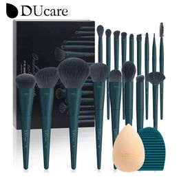 DUcare Kits de pinceaux de maquillage professionnels cheveux synthétiques 17 pièces avec outils de nettoyage éponge tampon pour fond de teint cosmétique fard à paupières 231220