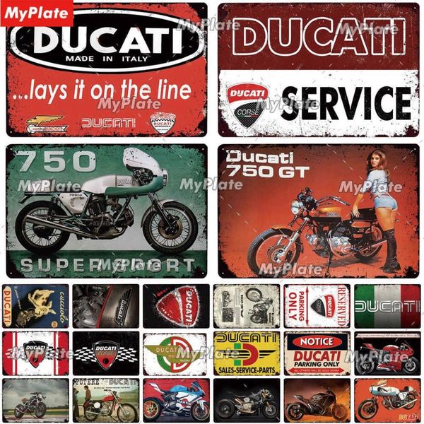 DUCATI – Plaque métallique Vintage, panneau de service en étain, décor mural pour Plaque de Garage, affiche artisanale de moto personnalisée Q0723252G
