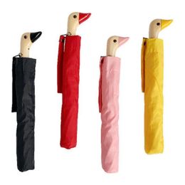 Tête de canard avec manche en bois, parapluie de personnalité, couverture Yang automatique, parapluie à tête de canard, 2 pliables, protection solaire 261N