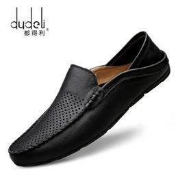 Dudeli Italiaanse zomer holle schoenen mannen casual luxe merk echte lederen loafers mannen ademende bootschoenen slip op mocassins 240423