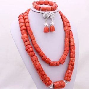 Dudo 11-24MM Natuur Koraal 30 inch Nigeria Koraal Kralen Sieraden Afrikaanse Bruiloft Sieraden Set Bruidssieraden