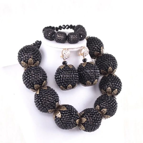 Dudo – ensemble de bijoux fins pour femmes, boules de perles noires, boucles d'oreilles, Bracelet et collier, bijoux traditionnels nigérians à la mode