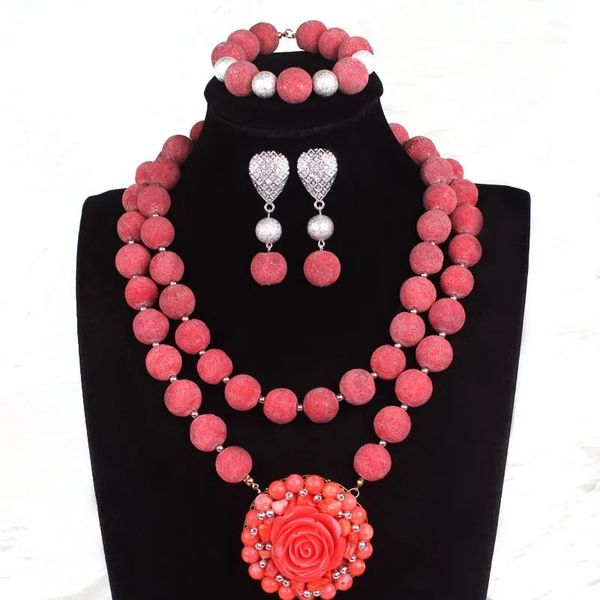 Dudo-collar de cuentas de Coral nigeriano para mujer, conjunto de collar, pendientes y pulsera de 2 capas para bodas, 2024