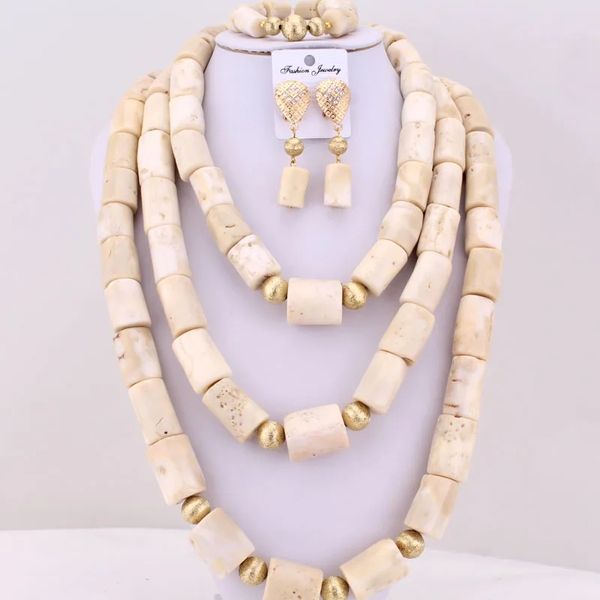 Dudo – ensemble de bijoux en corail blanc véritable, pour mariages traditionnels, collier de perles africaines nigérianes, 33 pouces, 15-21mm, ensemble de bijoux