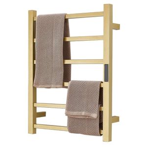 DUDYP Support Chauffant Accessoire de Salle de Bain Doré, avec Rail Mural de Minuterie, 6 Supports de Séchage Électriques en Acier Inoxydable, Radiateur Chauffe-Serviettes Domestique, Fil Dur