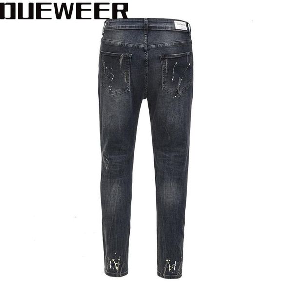 Dueweer Swag lavé détruit Jean Streetwear genou trou Biker Jeans hommes tendance mode Splash Ink Skinny Jeans pantalon pour Men235i