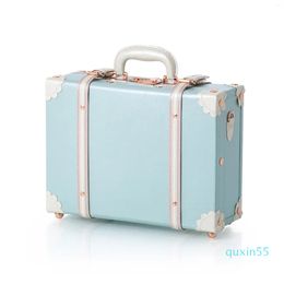 Plunjezakken 13 "16" 18 "Girly handbagage Pu Overnight Retro Trunk Vintage koffer voor dames hemelsblauw