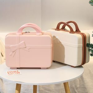 Plunjezakken 14 Inch Mini Koffer Vrouwen Leuke Cosmetische Case Vrouwelijke Vintage Vlinderdas Rits Opslag Geschenkdoos Meisjes Reisbagage Organizer Bag 230807