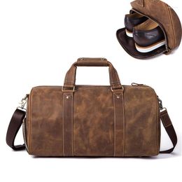 Bolsa Duffel 2022 Crazy Horse Bolsa de Viagem de Couro Vintage Vaca Masculina Bagagem de Mão Grande Bolsa de Ombro de Fim de Semana