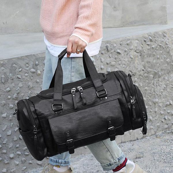 Bolsas de lona 2023 Deporte Hombres Gimnasio Bolsa Mujer Bolso Fitness PU Cuero Viaje Hombro Tote para zapatos Tas Sac de Sporttas Gymtas