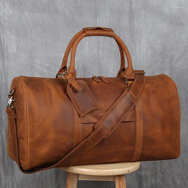 Sacs Duffel 2023 Vintage Brown Naturel Crazy Horse Cuir Voyage pour hommes Durable Qualité Véritable Totes avec valise Hold