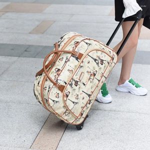 Bolsas de lona 2023 Mujeres Bolsa de viaje Trolley Maleta PU Cuero de gran capacidad Impresión impermeable Equipaje Duffle Hombres Tote sobre ruedas