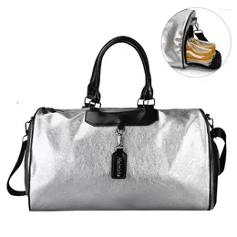 Bolsas de lona 2024 Silver Sports Bag Lady Luggage in Travel S con etiqueta Gym Leather Women Women Fitness Sac de Sport Big
