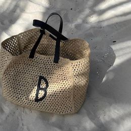 Plunjezakken 23 AB Letters Straw Tote Bag met grote capaciteit Holiday Beach Shoulder Handbag