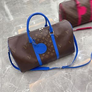 Bolsas de lona 45 cm Venta de viaje de gran capacidad Mujeres Hombres Hombro de cuero genuino Bolso de moda Llevar equipaje Remaches inferiores con cabeza de bloqueo Marca S549 004