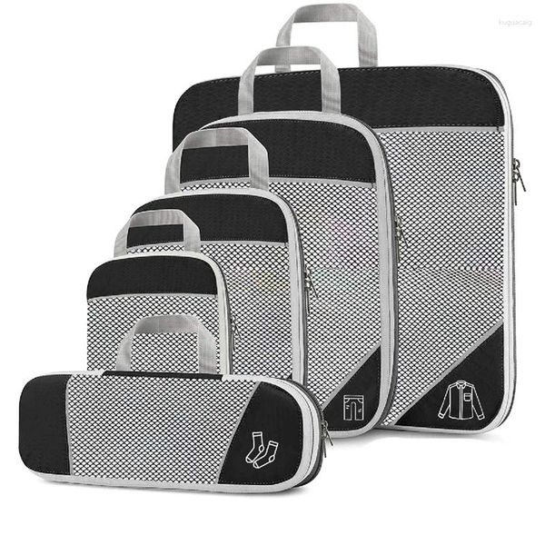 Sacs Duffel 5 PCS Organisateur de stockage de voyage Set avec valise légère portable Cubes d'emballage compressés Sac à chaussures Bagages en maille