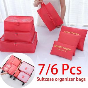 Bolsas de lona 6/7 PCS Organizador de maletas Cubos de embalaje de viaje portátil Caja de almacenamiento de gran capacidad Equipaje Ropa Zapatos Bolsa Conjunto