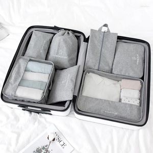 Bolsas de lona 7 piezas Set Ropa Organizador de viaje Maleta Embalaje Cubo Cajas de almacenamiento Cosmético Bolsa de zapatos Equipaje Bolsa ordenada