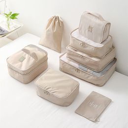 Sacs Duffel 8 PCSset Sacages de rangement à bagages de grande capacité pour emballer des vêtements de cube sous-vêtements cosmétiques de voyage de voyage de voyage de toile de toilette 230812