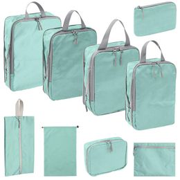 Sacs polochons 9 pièces ensemble organisateurs de voyage sac de rangement pour étuis bagages portables Compression valise légère vêtements chaussure pochette de rangement