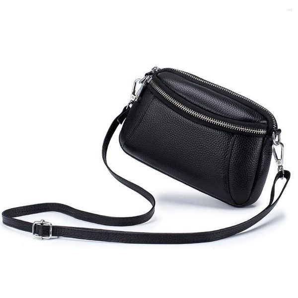 Bolsas de lona A686 Lady Simple Versátil Estructura práctica Primera capa Cremallera de cuero de vaca Abierto Solo hombro Duffles Crossbody Travel