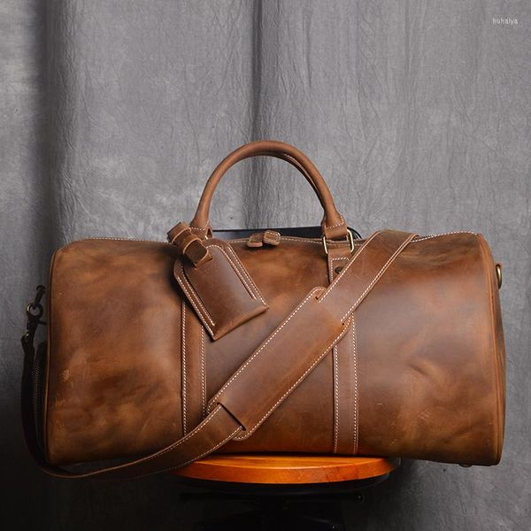 Bolsas de lona aiguoniu hombres vintage equipaje de equipaje de mano viajero de cuero geunina gran capacidad de hombro un solo hombro para laptop de 15 pulgadas