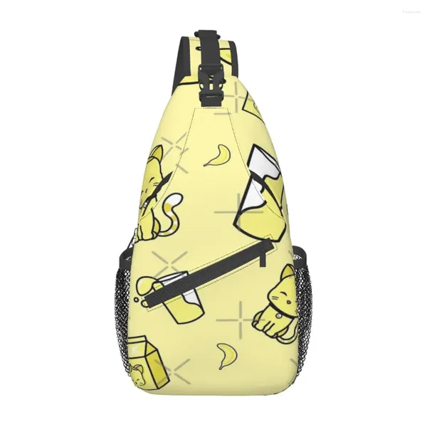 Sacs Duffel Sac de poitrine design Banana Meow personnalisé avec fermeture à glissière cadeau en maille croix personnalisable