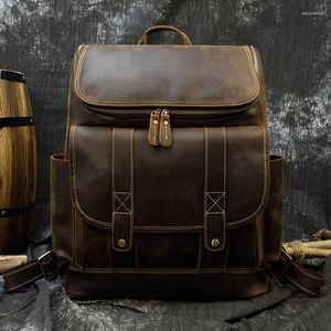 Duffel Bags Big Capaciteit Vintage Leather Backpack Laptop Travel Bagpack Men Mannelijke koeienhuid Retro -stijl Bag Bruin 42 cm