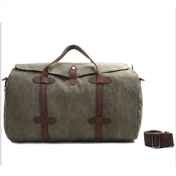 Sacs Duffel Sac de voyage en toile imperméable avec sac de messager de loisirs en cuir de cheval fou sac à bandoulière grande capacité débordement 220920