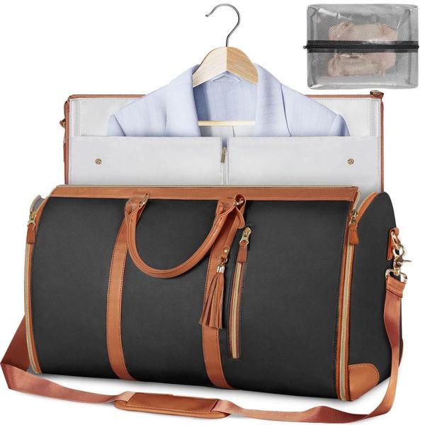 Bolsas de lona Llevar en bolsa de ropa Duffle de cuero de PU grande para viajes impermeables con bolsa de zapatos 2 en 1 Maleta colgante