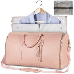 Bolsas de lona llevan en la bolsa de ropa PU Pu de cuero para mujeres impermeables a impermeables con bolsa de zapato 2 en 1 maleta colgante