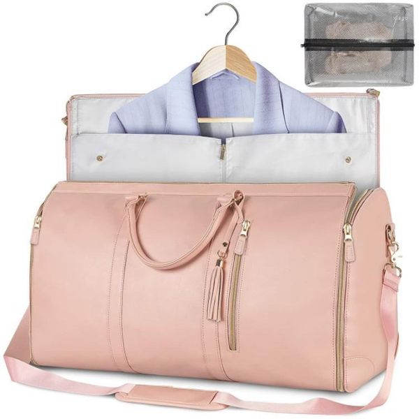 Sacs à bouffée transport sur un sac de vêtements Pu Leir Duffle pour femmes Voyage imperméable avec une pochette de chaussures 2 en 1