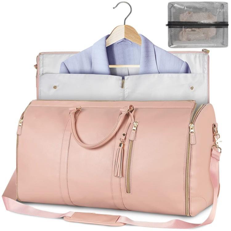 Duffel Bags Carry On Garment Bag PU Leather Duffle For Women Waterproof Travel With Shoe Pouch 2 In 1 Hanging Suitcase
