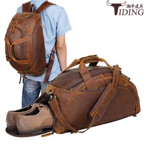 Sacs polochons Sac de bagage à main en cuir Chaoniu Sac à dos en cuir de grande capacité peut être utilisé comme sac de voyage d'entrepôt de chaussures indépendant pour homme 220920