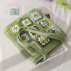 Sacs Duffel Creative main tissage grand-mère Plaid sac à bandoulière Matcha fleur couture femmes laine crochet produit fini