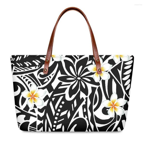 Bolsos de lona Cumagical 2022, proveedor de bolsos al por mayor, bolso de hombro Floral Tribal polinesio Hawaiano para mujer, bolso de mano personalizado para damas