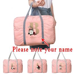 Plunjezakken Pas elke naam aan Reistas Dames Handtas Bagage Opvouwbare Gadget Organizer Grote capaciteit Letter Roze Tote Reisaccessoires 230909