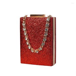 Bolsas de lona Bolsa de cena Cadena de diamantes de imitación Portátil Crossbody Pequeño Cuadrado Mujer Damas Banquete Embrague