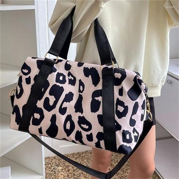 Bolsas de lona de moda 2023 Bolsa de viaje Duffle Mujeres Leopardo Big Oxford Tote Bolsos Fitness Gimnasio Fin de semana Pink