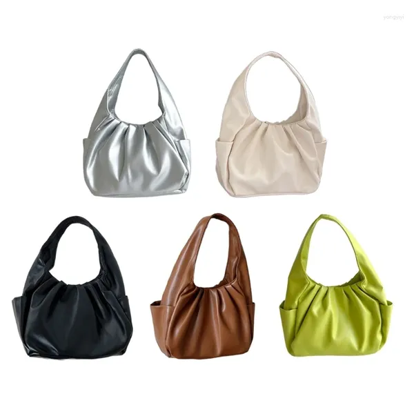 Sacs polochons à la mode femmes voyage fourre-tout haute capacité souple PU Faux cuir sac à bandoulière plissé couleur unie sous les bras sac à main