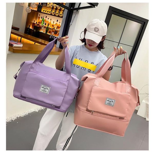 Bolsas de lona Bolsa de viaje plegable para mujeres 2023 Nylon Shrink Gran capacidad Yoga Fitness Ropa Aeropuerto Almacenamiento Hombro Sac