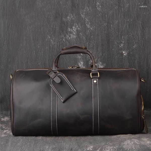 Sacs polochons en cuir véritable pour voyager Carry On Weekender sac de nuit hommes avion sous le siège