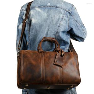 Sacs polochons en cuir véritable hommes sac de voyage véritable vache voyage Vintage grand week-end mâle bagages sac à main Duffle