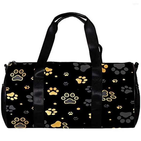 Bolsas de lona con estampado de perro dorado y bolsa de deporte de estrella, bolsa de viaje, para llevar en el gimnasio durante la noche para hombres y mujeres
