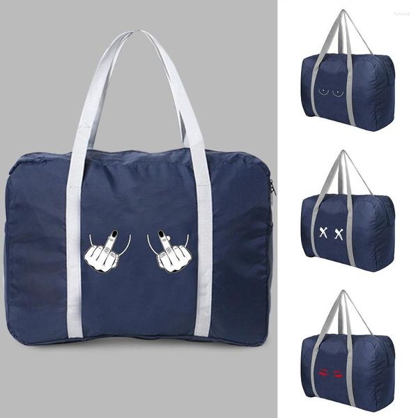 Bolsas de lona Bolso Moda Unisex Camping al aire libre Bolsa de viaje Pecho Impresión Cremallera Organizador plegable Artículos de tocador Almacenamiento Equipaje Tote