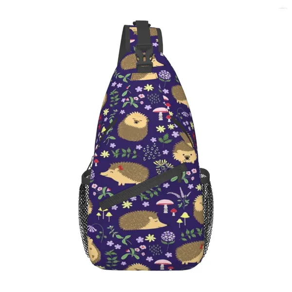 Sacs polochons hérissons dans une forêt violette magique sac de poitrine à la mode en tissu polyester cadeau joli personnalisable
