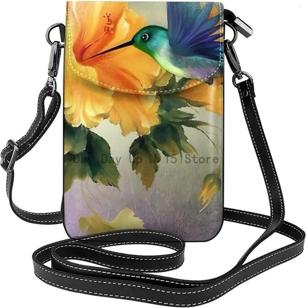 Bolsos de lona Colibríes y flores amarillas Bolso bandolera para teléfono celular Bolso de hombro Cartera pequeña PU Mujer