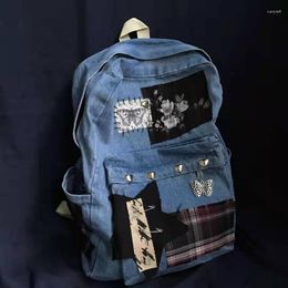 Sacs polochons Style coréen Grunge Y2k Harajuku sac à dos femmes hommes Denim mignon esthétique sac d'école mode fée voyage