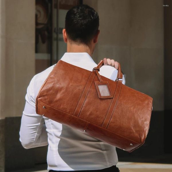 Bolsas de lona de gran capacidad para hombre, bolsa de equipaje de mano de cuero genuino, viaje sencillo, viaje de negocios, embarque